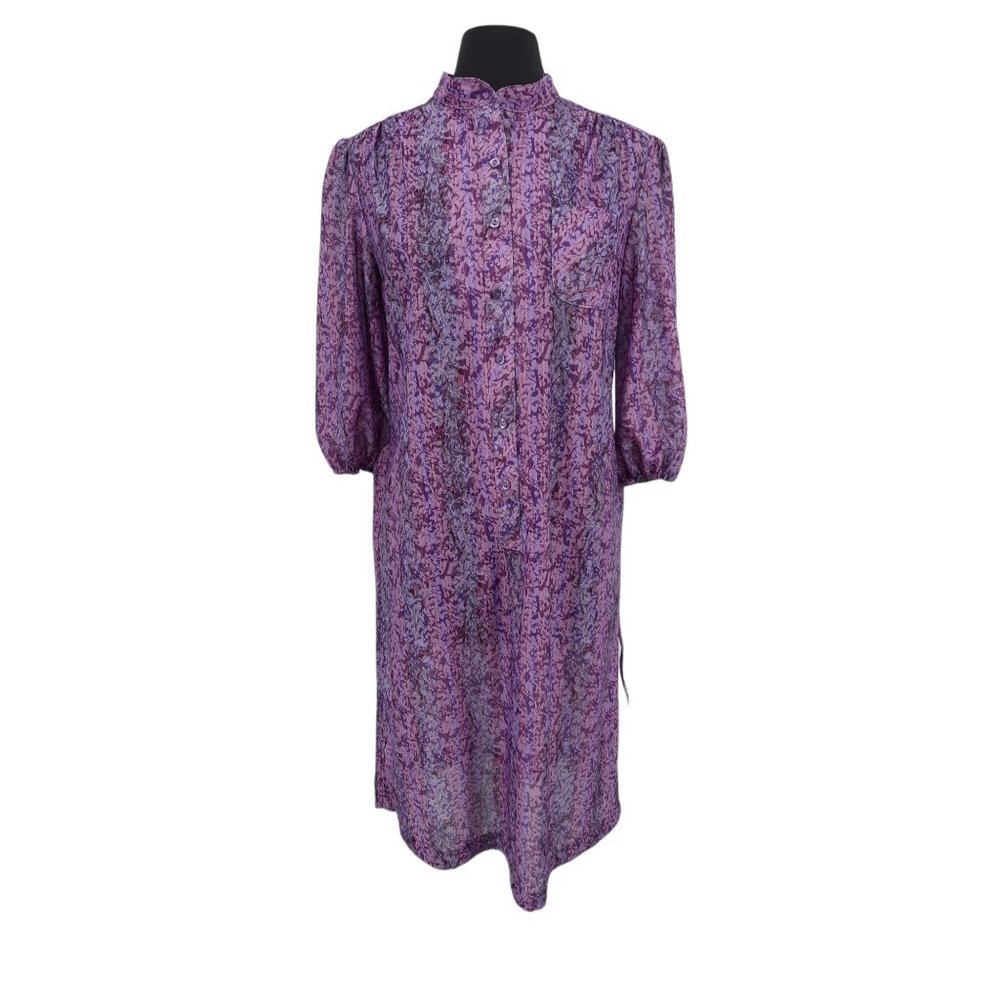 VTG 70s California Looks Purple Paisley Stripe Floral Print Day Dress Tie Waist - Picture 10 of 11